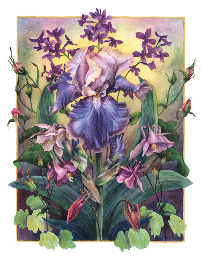 Fine Art Print of Original Watercolor Painting Garden Icons: The Iris image 1