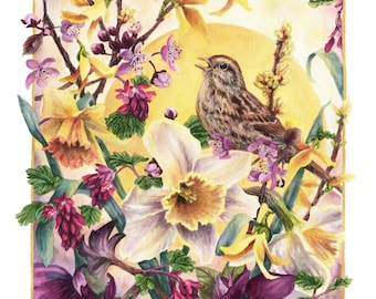 Fine Art Print of Original Watercolor Painting - Dawn Chorus