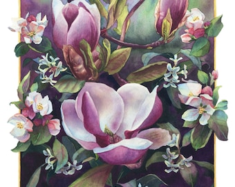 Fine Art Print of Original Watercolor Painting - Garden Icons: The Magnolia