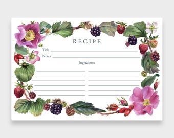 Recipe Cards, 4x6, Set of 12 | Berries & Blossoms