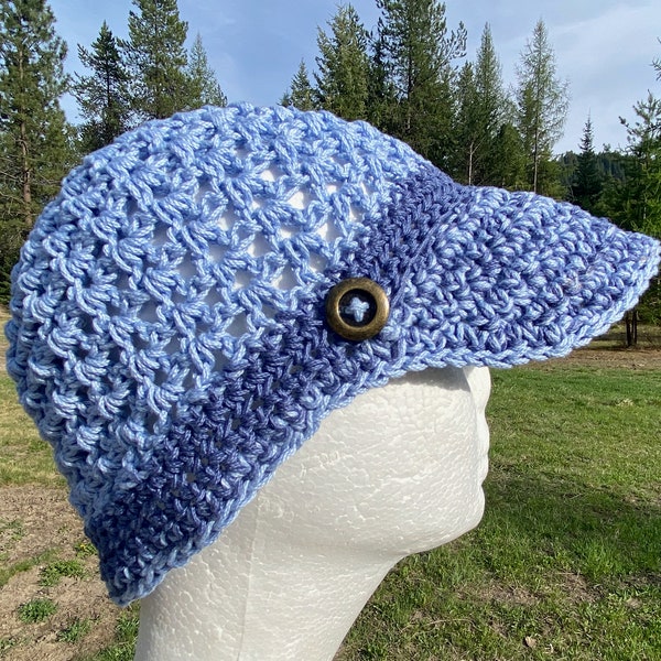 CROCHET BASEBALL CAP Visor Hat Pattern, with 3 Sizes and Optional Pony Tail Port!