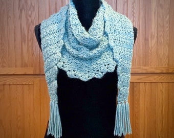 Dew Drop Baktus Crochet Scarf ~ Kerchief-Style Wrap or Shawlette!