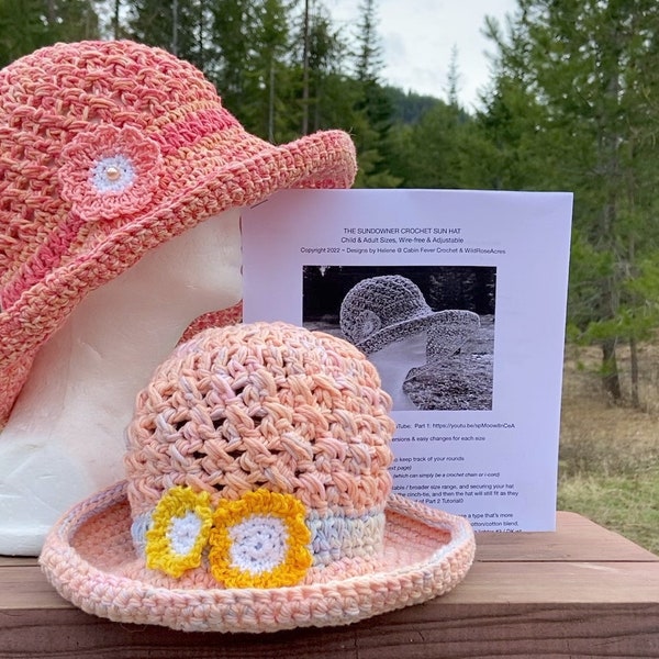 The Sundowner Crochet Sun Hat!  Child & Adult Sizes, Wire-free, Adjustable