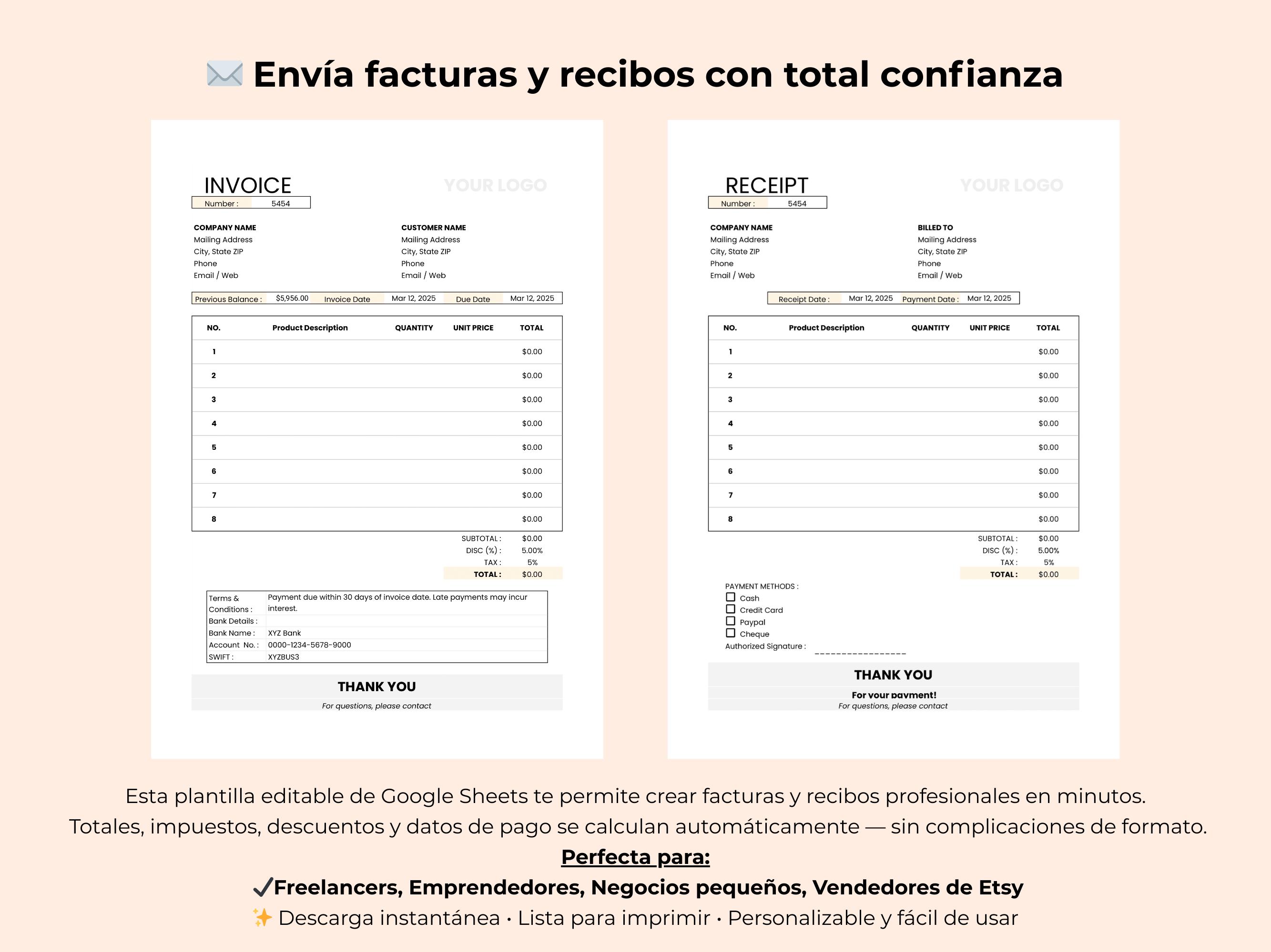 Modelo Invoice Google Google Sheets Invoice Template | Automatic Calculations | Invoice and ...