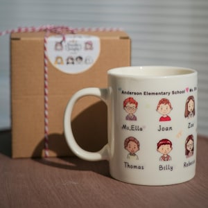 Taza con retrato de dibujos animados caprichosos, arte de garabatos personalizado, taza de café con cara divertida personalizada, regalo único para maestros y estudiantes, diseño dibujado a mano con nombre