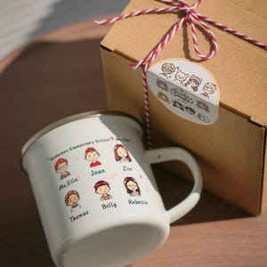 Taza con diseño de garabato personalizado, taza con cara de dibujos animados personalizada, taza de regalo para la clase, taza personalizada para la clase, taza esmaltada con retrato de dibujos animados personalizado