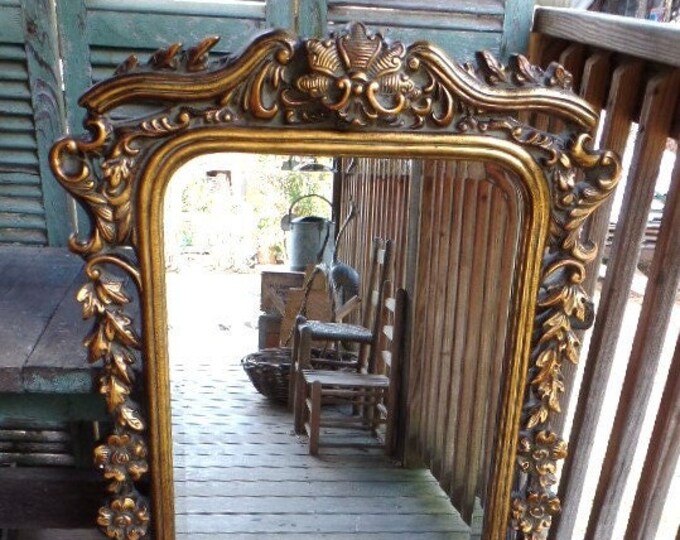 Large Vintage Ornate Wall Mirror Gold Gilt Mirror Leaves Flowers Design