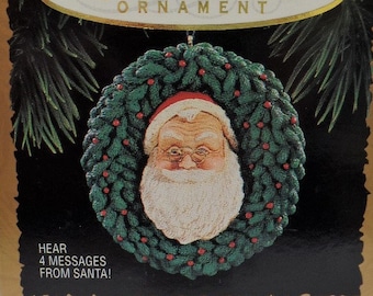 Hallmark Conversations With Santa Magic Ornament 1994 NOS Motion Voice Santa Claus Wreath