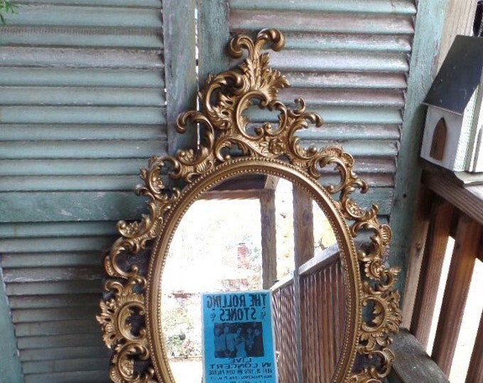 Large Vintage Gold Wall Mirror Hollywood Regency Ornate Floral Design