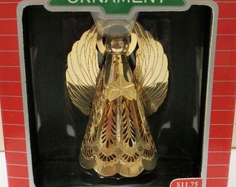 Hallmark Heavenly Glow Magic Christmas Ornament 1988 NOS Lighted Brass Ornament Angel Star