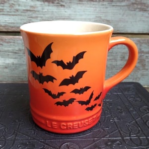 Le Creuset Flame Orange Coffee Cup Bats Design Mug Drinkware Halloween Decor