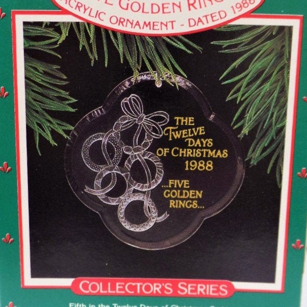 Hallmark The Twelve Days of Christmas Five Golden Rings Acrylic Christmas Ornament 5th in Series 1988 NOS NRFB