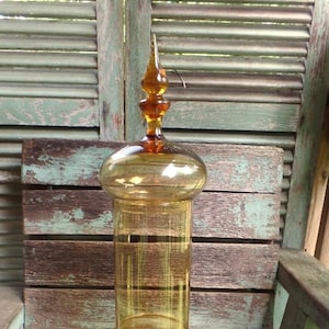 Vintage Large Glass Apothecary Jar Mid Century Modern Amber Colored Glass Colony Glass Empoli Made in Italy