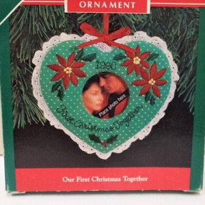 Hallmark Our First Christmas Together Christmas Ornament 1990 NOS Embroidered Fabric Photo Holder