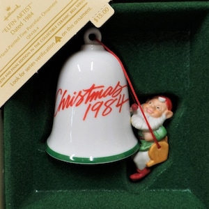Hallmark "Elfin Artist" Ceramic Bell Ornament 1984 #6 In The Collectible Ceramic Bell Series