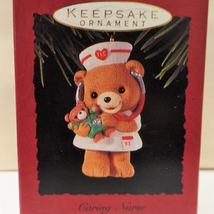 Hallmark Caring Nurse Christmas Ornament 1993 NOS Teddy Bear