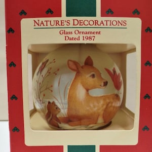 Hallmark Nature&#39;s Decorations Glass Christmas Ornament 1987 NRFB New Old Stock Deer Raccoon Bunny Rabbit Squirrel