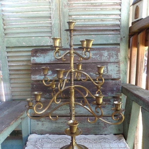 Vintage Large Brass Candelabra Holds 17 Candles 21" Tall