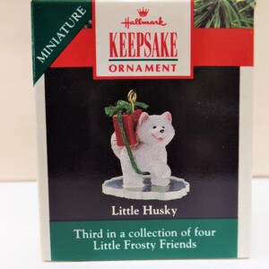 Hallmark Little Husky Miniature Christmas Ornament 1990 Feather Tree 3rd in Collection Little Frosty Friends