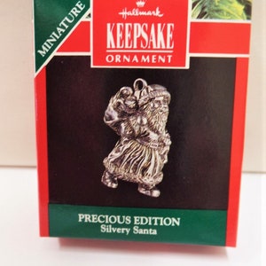 Hallmark Silvery Santa Miniature Christmas Ornament 1991 NOS Feather Tree Silver Plated