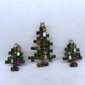 Vintage Weiss Christmas Tree Brooch Earring Set 1950's Costume