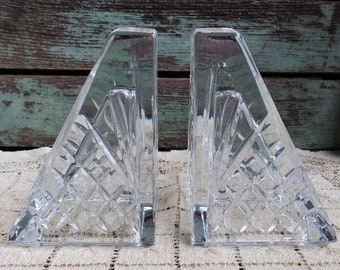 Vintage Pair Clear Glass Triangular Shaped Bookends