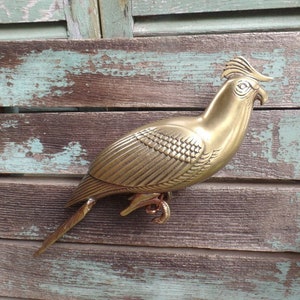 Vintage Large Brass Parrot Bird Statue Brass Figurine