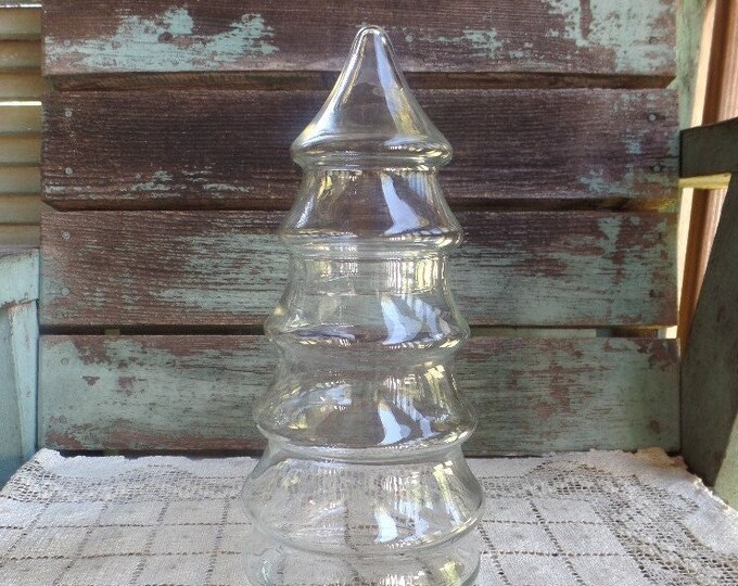 Vintage Clear Glass Christmas Tree Jar Apothecary Storage Container Etsy