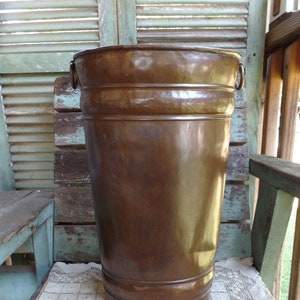 Vintage Hammered Copper Umbrella Stand with Double Brass Ring Handles Copper Bucket Metal Trash Can