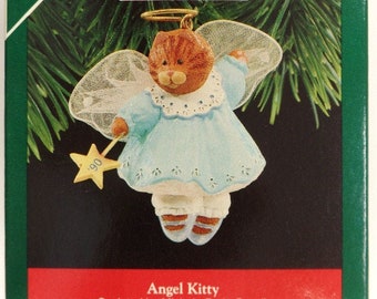 Hallmark Angel Kitty Christmas Ornament 1990 NRFB New Angel Wings Star Wand