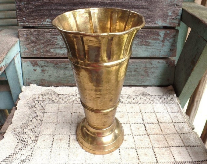 Vintage Hammered Brass Vase With Scalloped Design Brass Etsy
