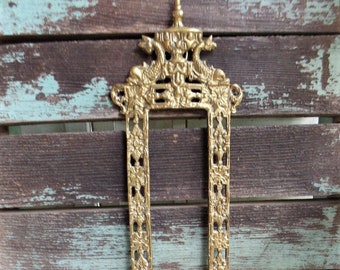 Vintage Ornate Brass Wall Sconce with Frame Koi Fish Design Hollywood Regency