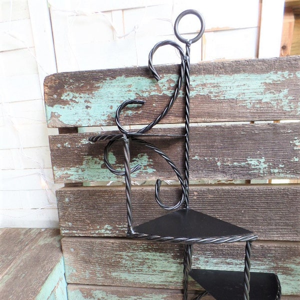 vintage Three Tier Metal Wall Shelf Twisted Wire