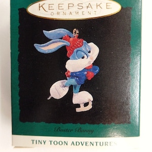Hallmark Buster Bunny Miniature Christmas Ornament 1994 NOS Feather Tree Tiny Toons