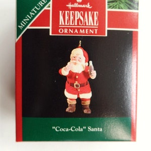 Hallmark &quot;Coca-Cola&quot; Santa Miniature Christmas Ornament 1992 Feather Tree *