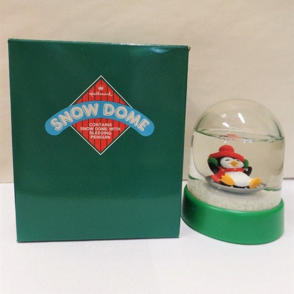 Hallmark Christmas Snow Dome With Sledding Penguin 1986 NOS  Penguin On Disc Snow Globe