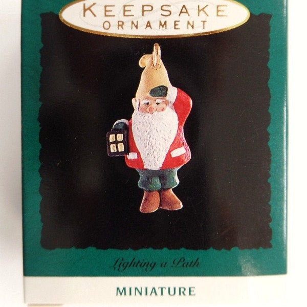 Hallmark Lighting a Path Miniature Christmas Ornament 1993 Feather Tree Elf with Lantern