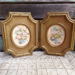 Vintage Homco Hinged Floral Picture Faux Bamboo Frames Wall Hangers ...
