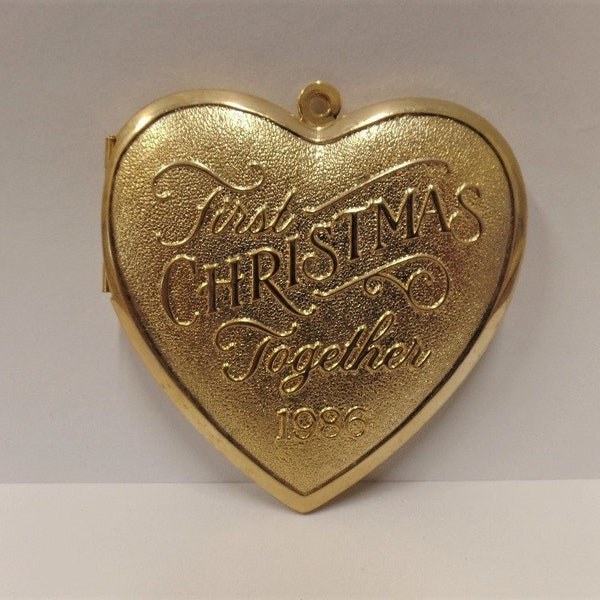 Hallmark First Christmas Together Photo Locket Brass Christmas Ornament 1986 NOS Heart NO BOX