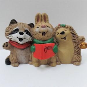 Vintage Hallmark Christmas Merry Miniature 1983 NOS Animals Raccoon Rabbit Hedgehog Caroling
