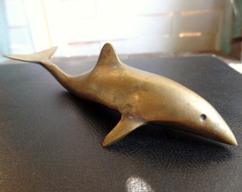 Vintage Brass Shark Figurine Paperweight