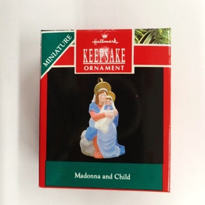 Hallmark Madonna and Child Miniature Christmas Ornament 1990 Feather Tree