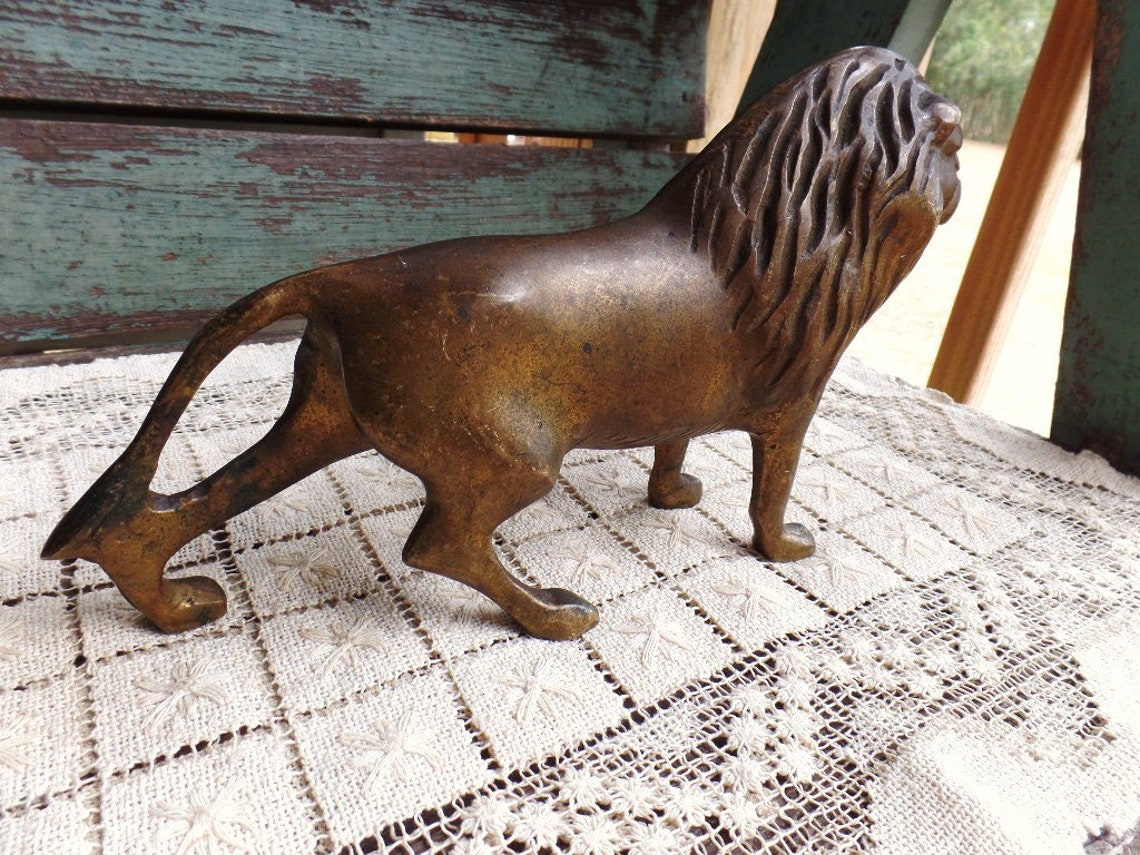 Vintage Brass Lion Figurine King of the Jungle Etsy