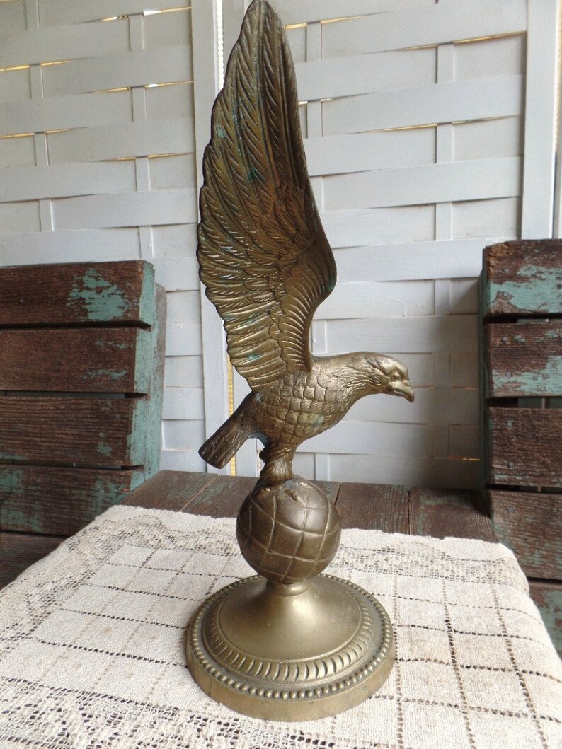 Vintage Brass Eagle on Globe Statue Etsy