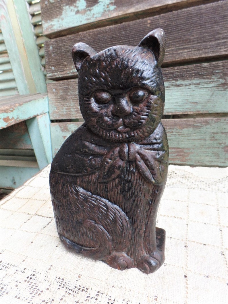 Vintage Cast Iron Black Cat Door Stop Kitty Cat Bandana Rustic Etsy