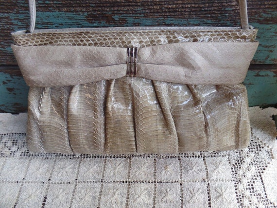 Vintage J. Renee Snakeskin Purse with Strap Taupe… - image 10