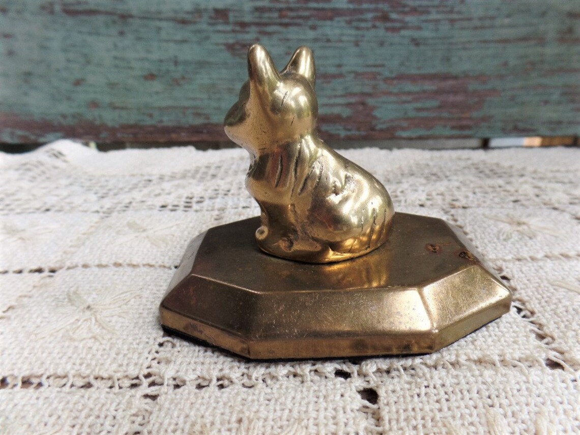 Vintage Brass Puppy Figurine Solid Brass Dog Paperweight Etsy