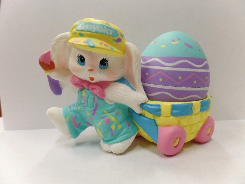 Hallmark Crayola Bunny Easter Figurine 1990 Egg in Wagon Etsy