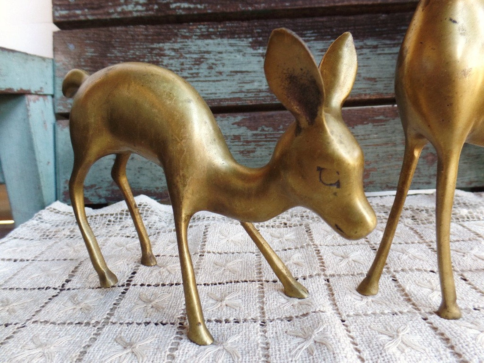 Vintage Pair Brass Deer Figurines Whimsical Statues Etsy