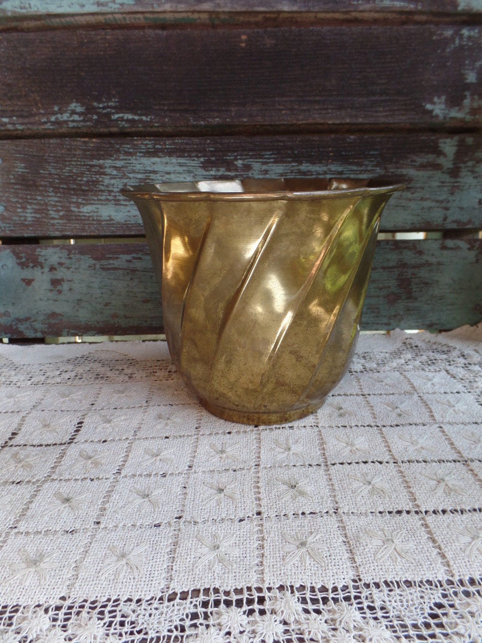 Vintage Brass Flower Pot Brass Planter Embossed Twist Design Etsy